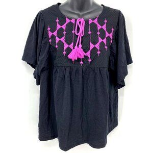 Knox Rose Shirt Extra Extra Large Black Purple Argyle Flutter Sleeve Women New